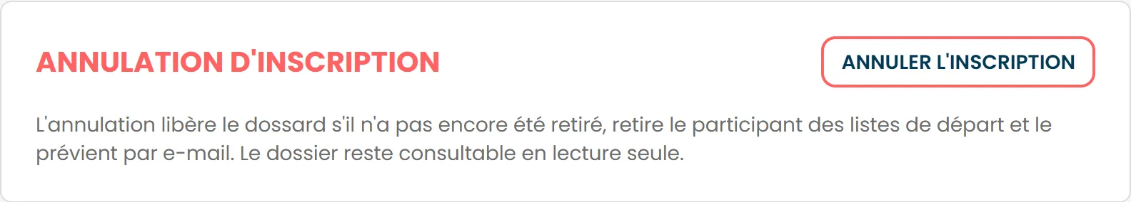 Le bloc Annulation d'inscription au bas d'un dossier, avec le bouton Annuler l'inscription