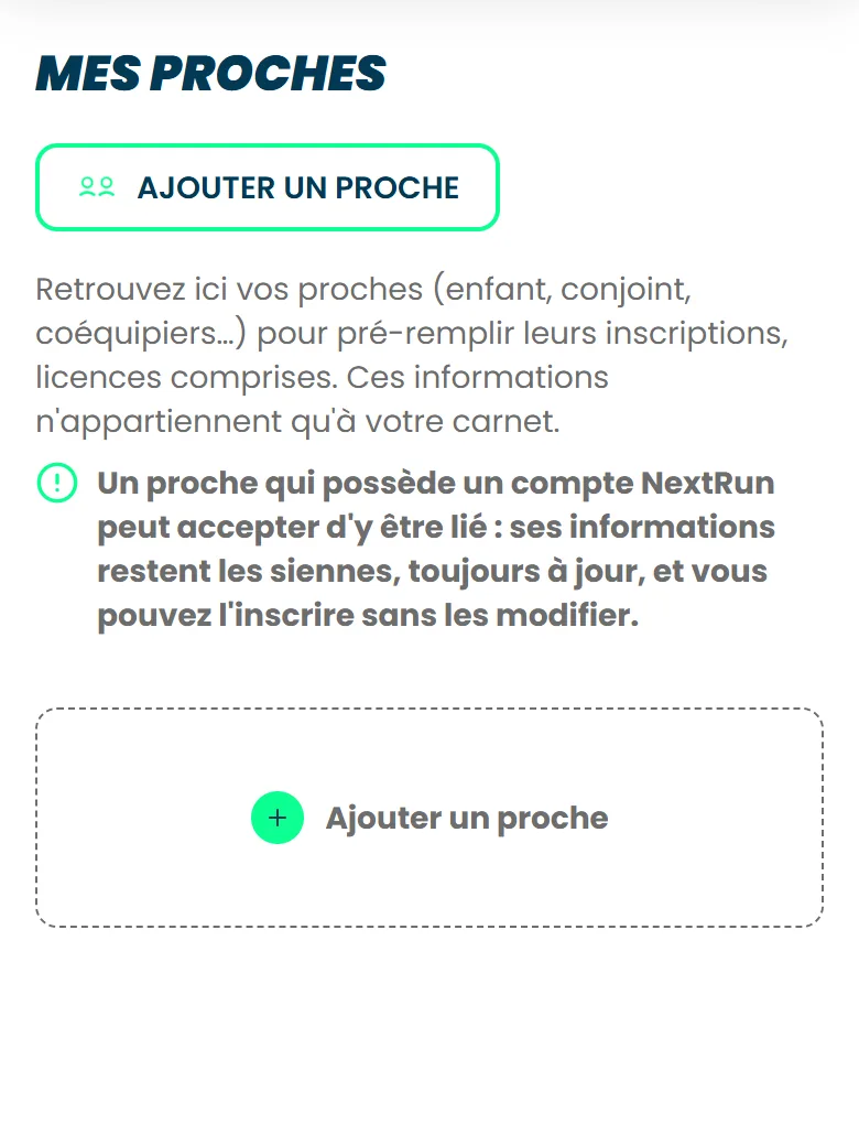 La page Mes proches, avec le bouton Ajouter un proche